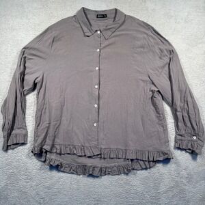 IZURIA Ruffle Hem Linen Blend Blouse  Women's‎ 3XL Button Down Long Sleeve Gray
